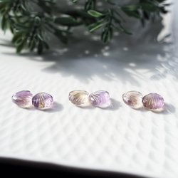 14KGF 紫黃晶與淡水珍珠製成的貝殼形耳環 ~Aphrodite 第6張的照片