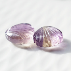 14KGF 紫黃晶與淡水珍珠製成的貝殼形耳環 ~Aphrodite 第8張的照片