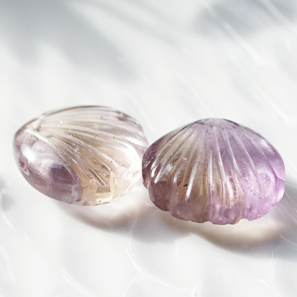 14KGFアメトリンと淡水真珠による貝の姿のピアス　～Aphrodite 10枚目の画像