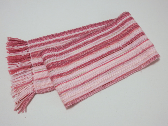 八重桜色の手織り春マフラー長さ 160cm 4枚目の画像