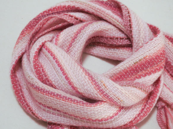 八重桜色の手織り春マフラー長さ 160cm 1枚目の画像