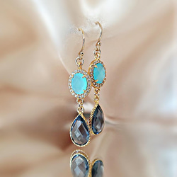 14KGF/ SKYBLUE CHALCEDONY CZ PAVE TANZANITE EARRINGS 1枚目の画像