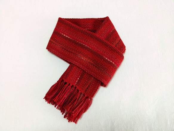 紅葉色の手織りウールマフラー　160cm 6枚目の画像