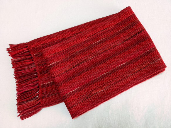 紅葉色の手織りウールマフラー　160cm 4枚目の画像