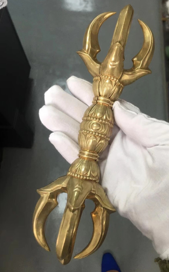 密教法具 人形金剛杵 五鈷杵 寺院用仏具 真鍮製 佳品 23cm その他