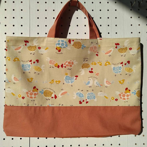 レッスンバッグ】にわとりとひよこ クリーム×テラコッタ レッスン 