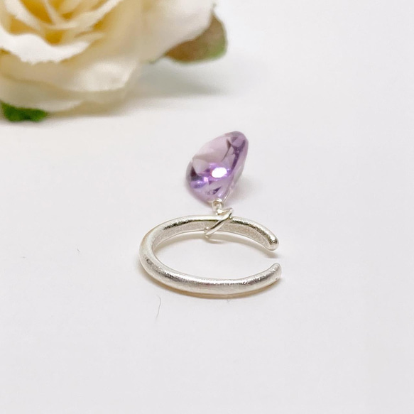 ピンクアメジストの2wayイヤーカフ◇純銀 シルバー925◇片耳用 天然石 シンプル イヤカフ ピュアシルバー宝石質 4枚目の画像