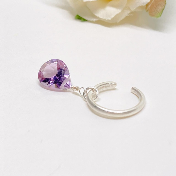 ピンクアメジストの2wayイヤーカフ◇純銀 シルバー925◇片耳用 天然石 シンプル イヤカフ ピュアシルバー宝石質 3枚目の画像