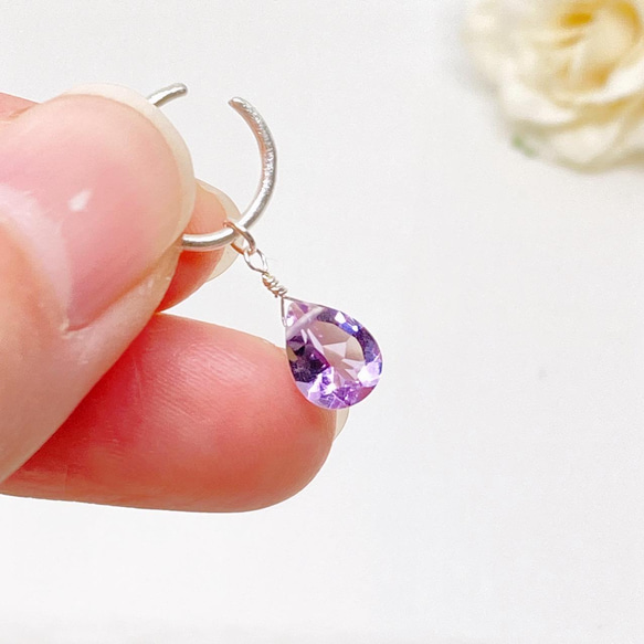 ピンクアメジストの2wayイヤーカフ◇純銀 シルバー925◇片耳用 天然石 シンプル イヤカフ ピュアシルバー宝石質 8枚目の画像