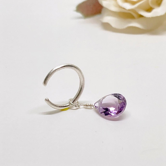 ピンクアメジストの2wayイヤーカフ◇純銀 シルバー925◇片耳用 天然石 シンプル イヤカフ ピュアシルバー宝石質 1枚目の画像