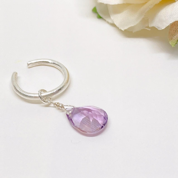 ピンクアメジストの2wayイヤーカフ◇純銀 シルバー925◇片耳用 天然石 シンプル イヤカフ ピュアシルバー宝石質 5枚目の画像
