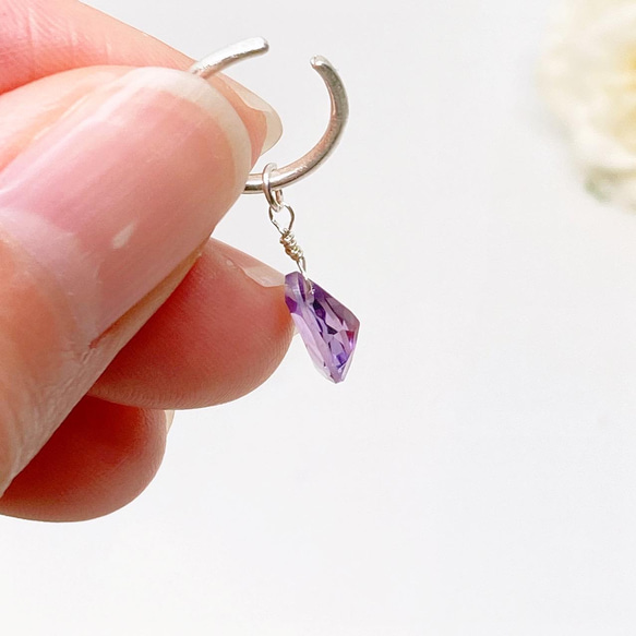 ピンクアメジストの2wayイヤーカフ◇純銀 シルバー925◇片耳用 天然石 シンプル イヤカフ ピュアシルバー宝石質 9枚目の画像