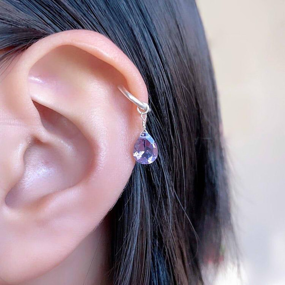 ピンクアメジストの2wayイヤーカフ◇純銀 シルバー925◇片耳用 天然石 シンプル イヤカフ ピュアシルバー宝石質 12枚目の画像