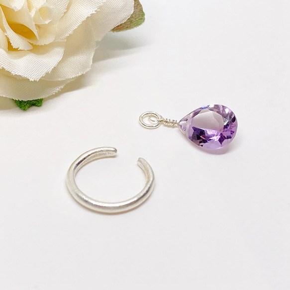 ピンクアメジストの2wayイヤーカフ◇純銀 シルバー925◇片耳用 天然石 シンプル イヤカフ ピュアシルバー宝石質 6枚目の画像