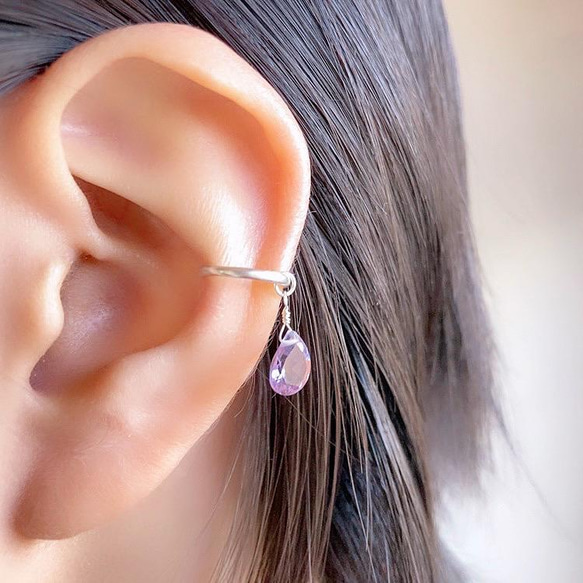 ピンクアメジストの2wayイヤーカフ◇純銀 シルバー925◇片耳用 天然石 シンプル イヤカフ ピュアシルバー宝石質 13枚目の画像