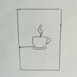 韓国風☁ コーヒーカップ ポストカード型 ☁シンプルワイヤーアート 1枚目の画像