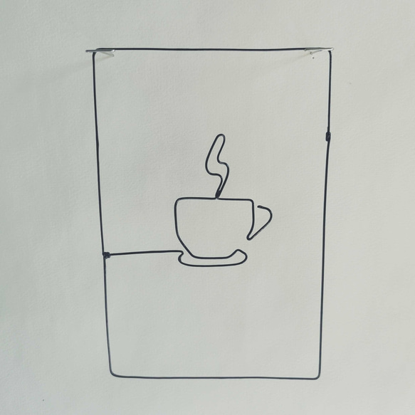 韓国風☁ コーヒーカップ ポストカード型 ☁シンプルワイヤーアート 1枚目の画像