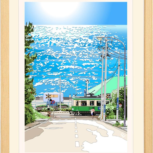 マー　絵画③ A3サイズ「丘の上から七里ヶ浜」ケンコー（ナチュラル） 絵画 hiroma2