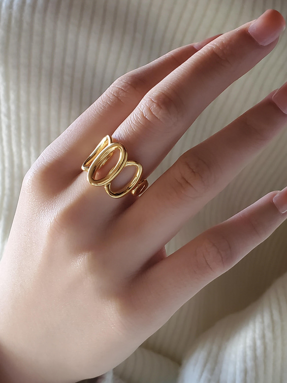 シルバー　ゴールド　リング 連なるオーバルシルバーリングgold ring 個性あふれる存在感 RS-96高