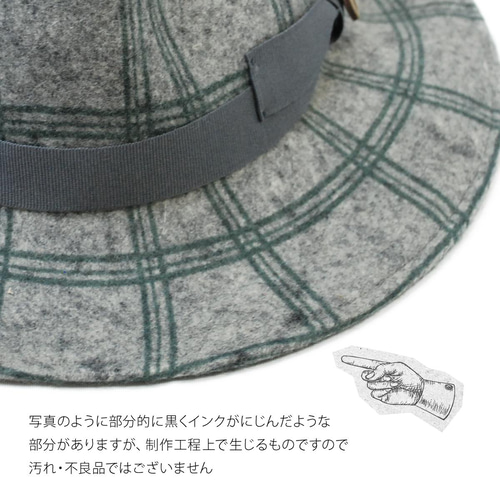 チェック柄ウール中折れフェルトハット ハット 帽子屋kstyle