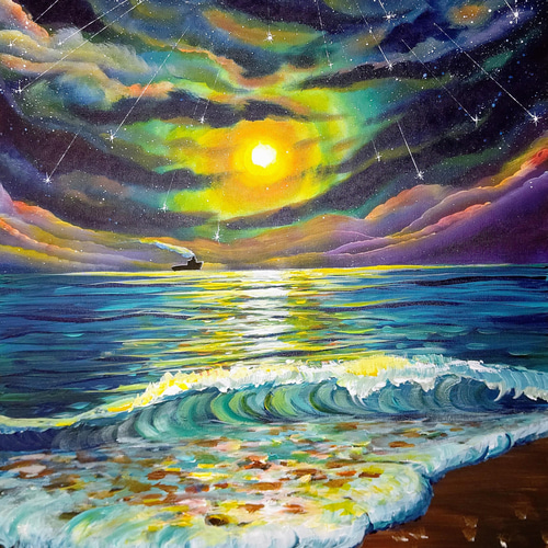 絵画、キャンバスに油絵、海 キャンバスに海油絵、貝殻絵、細密画布面海洋油絵、貝殼繪絵