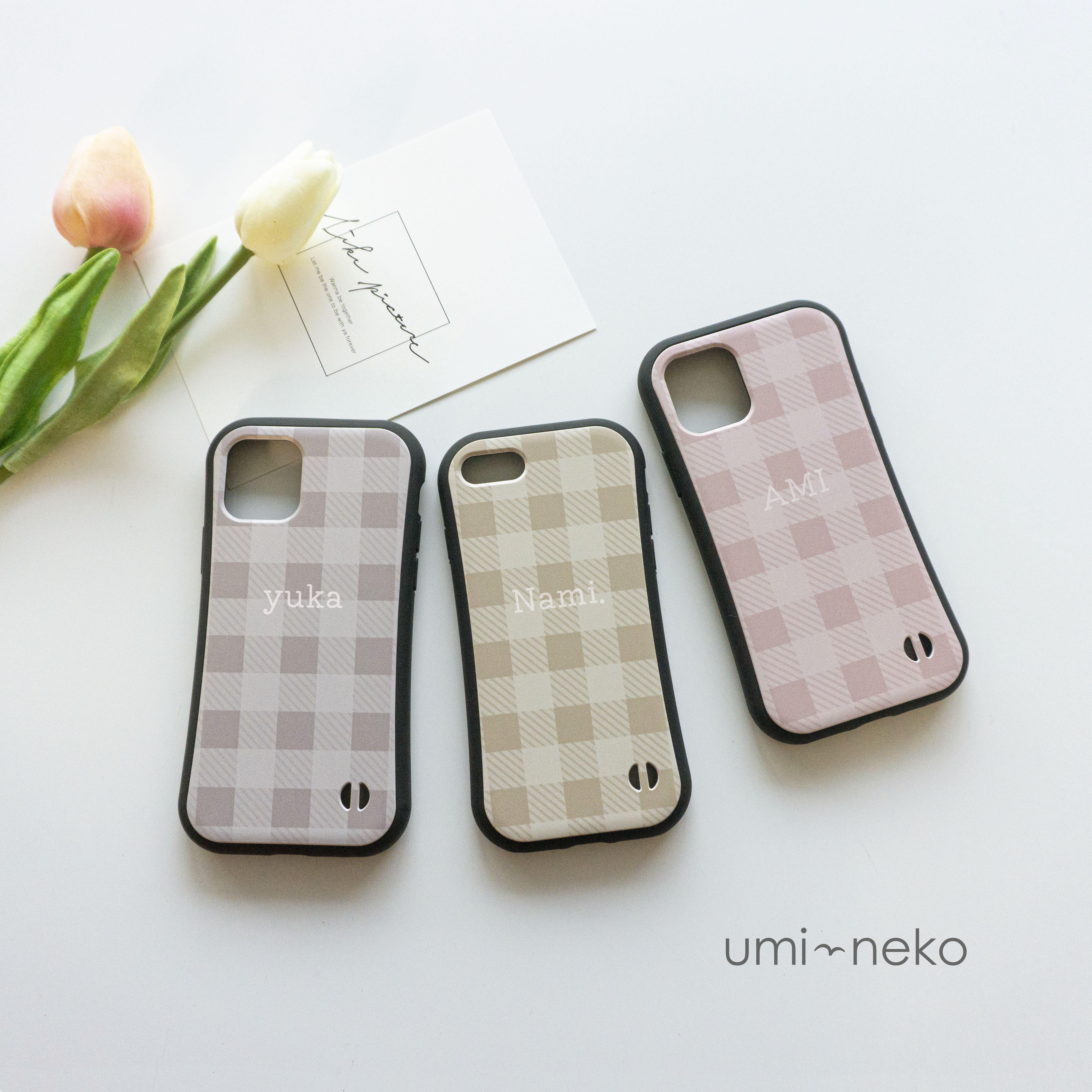 iPhone限定 スマホケース グリップケース 【 ギンガムチェック
