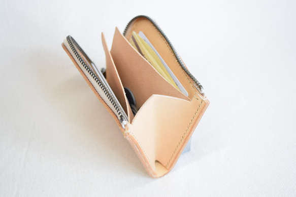 姫路産のナチュラルのヌメ革のL字ファスナー財布（カードポケット付き）　L173 7枚目の画像