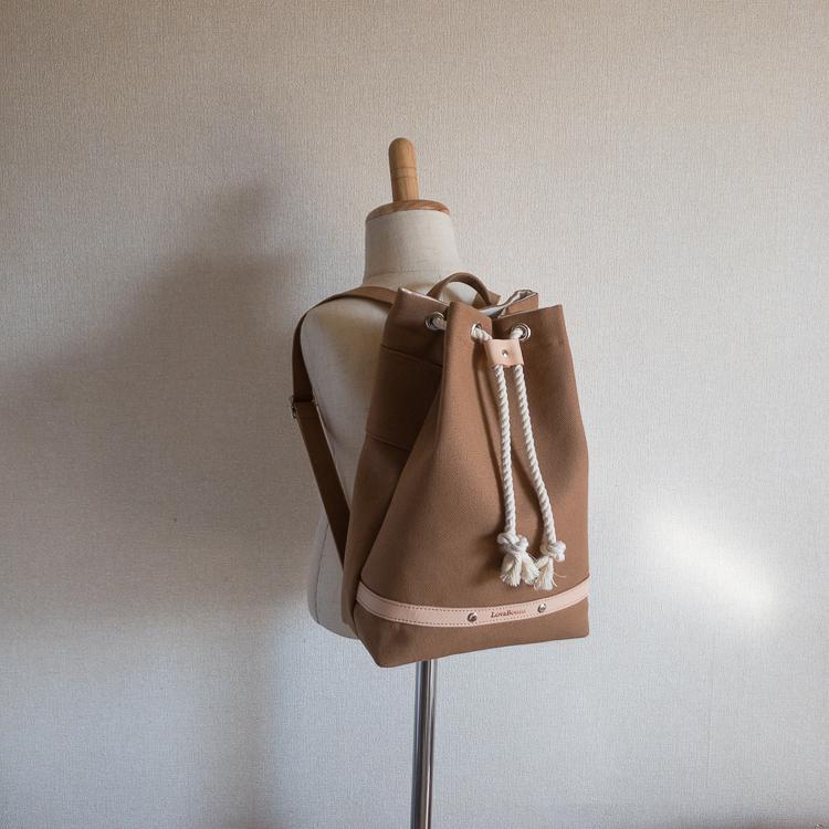 【受注生産】おとなシンプルなキッズリュック キャンディリュック モカ 倉敷帆布 子供リュック