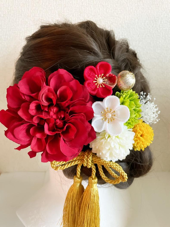 髪飾り 成人式 結婚式 卒業式 赤 ダリア ヘッドドレス（アクセサリー 