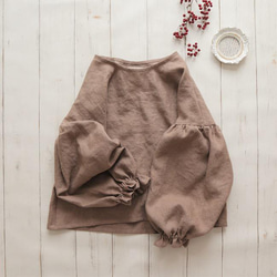 【受注制作・季節限定】ふゆのcocoバルーンブラウス  Belgium linen *marron cream 1枚目の画像