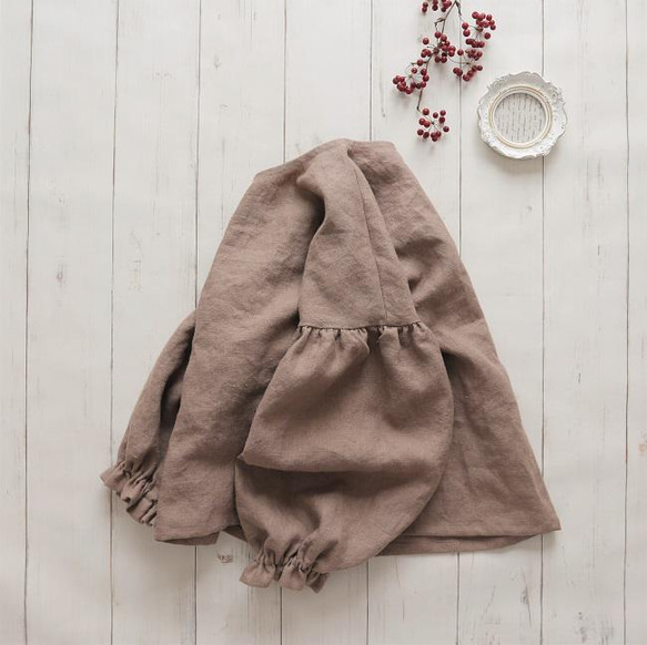 【受注制作・季節限定】ふゆのcocoバルーンブラウス  Belgium linen *marron cream 2枚目の画像