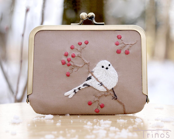 シマエナガとナナカマドの草木染・がまぐちミニ財布 その他ミニ財布