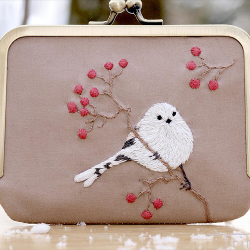 シマエナガとナナカマドの草木染・がまぐちミニ財布 その他ミニ財布