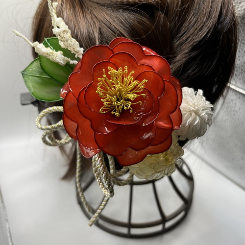 着物 成人式 椿 ヘアアクセサリー アメリカンフラワー ヘッド