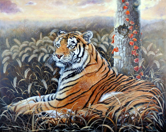 虎の油絵原画F30号 2枚目の画像