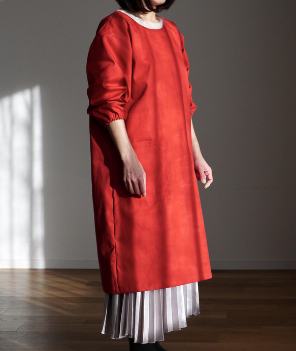 おとなの割烹着（ポケット付き）ルージュ 