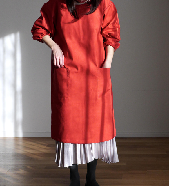 おとなの割烹着（ポケット付き）ルージュ 