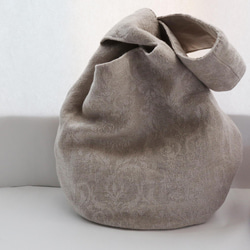 japanese knot bag ハンドバッグ　ジャガード織りリネン　まるいバッグ 3枚目の画像