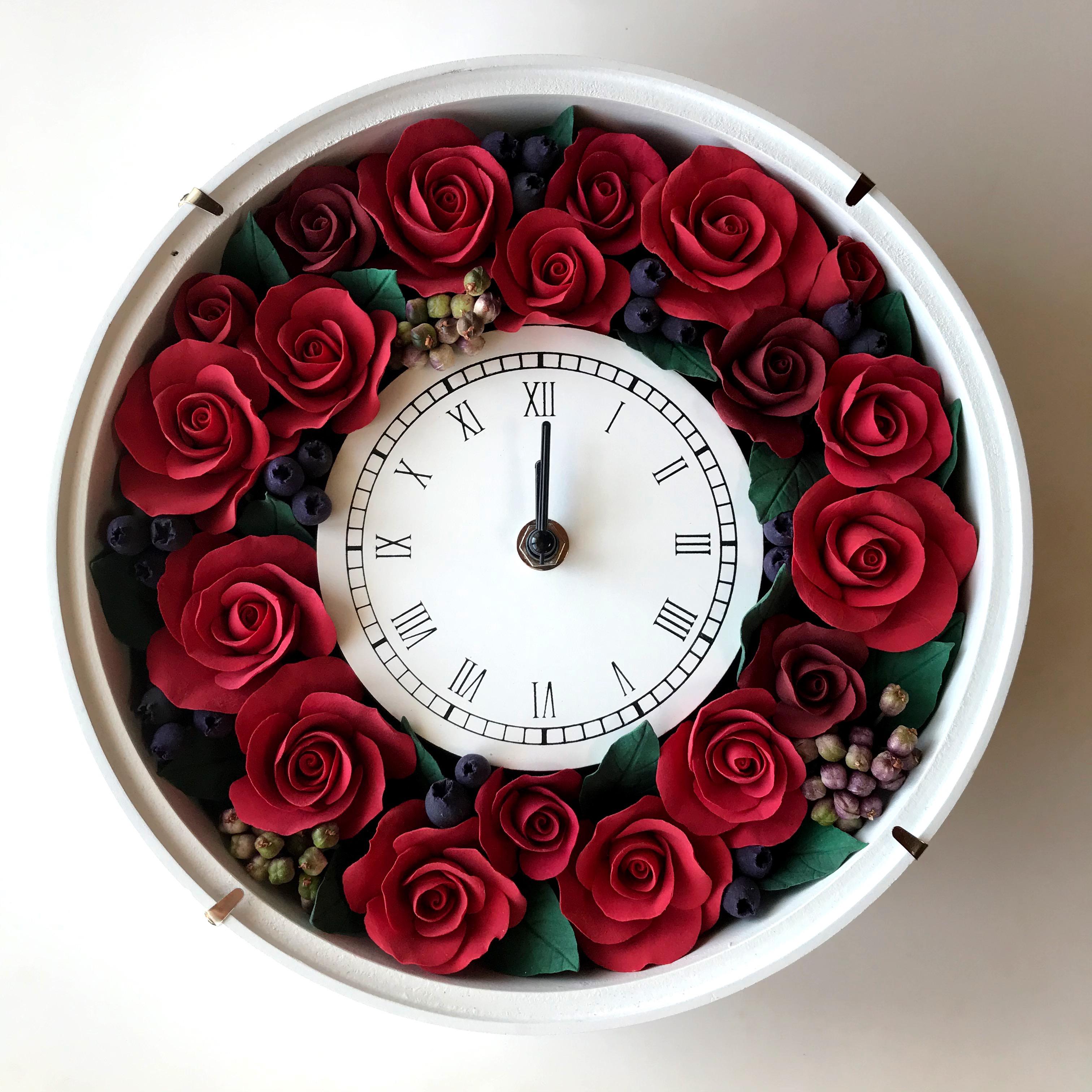 【受注制作】花時計(赤)〜還暦・ブライダル・誕生日・母の日・敬老の日・新築祝いなどに！ 8,640円