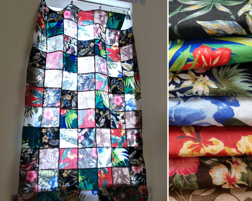 ❤リネンとコットンの♥ハワイアン❤ランダムパッチワークカーテン