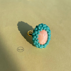 【在庫限り】ヴィンテージカボションのリング　指輪　オーバル　ピンク　オレンジ　ターコイズブルー 2枚目の画像
