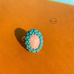 【在庫限り】ヴィンテージカボションのリング　指輪　オーバル　ピンク　オレンジ　ターコイズブルー 1枚目の画像