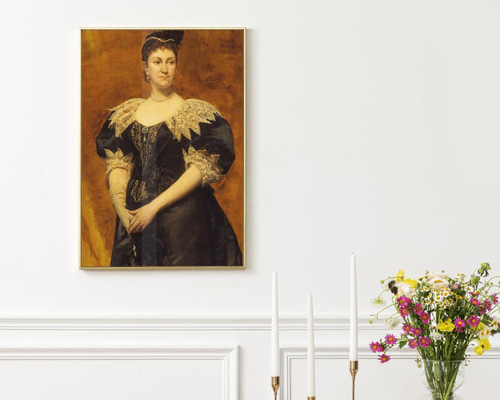 【最高傑作・肖像画・人物画】過去作・美しい女性・赤いドレスのポートレート絵画 水色の豪華なドレスを着る物憂げな女性／ドミニク・アングルの