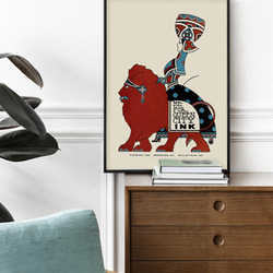【NO.332】赤色ライオンと民族衣装の女性のレトロポップなアートポスター☆メルヘンファンシーオリエンタル★ハガキA2L 7枚目の画像