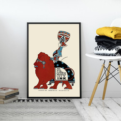 【NO.332】赤色ライオンと民族衣装の女性のレトロポップなアートポスター☆メルヘンファンシーオリエンタル★ハガキA2L 8枚目の画像