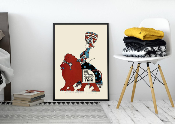 【NO.332】赤色ライオンと民族衣装の女性のレトロポップなアートポスター☆メルヘンファンシーオリエンタル★ハガキA2L 8枚目の画像