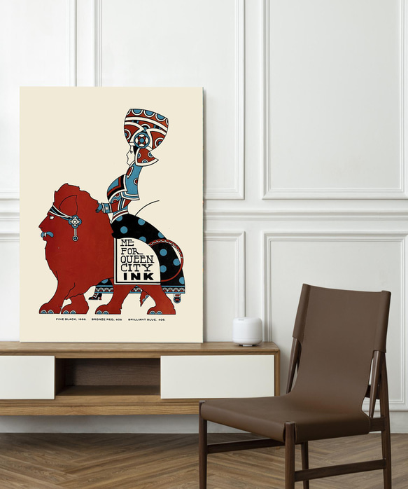 【NO.332】赤色ライオンと民族衣装の女性のレトロポップなアートポスター☆メルヘンファンシーオリエンタル★ハガキA2L 10枚目の画像