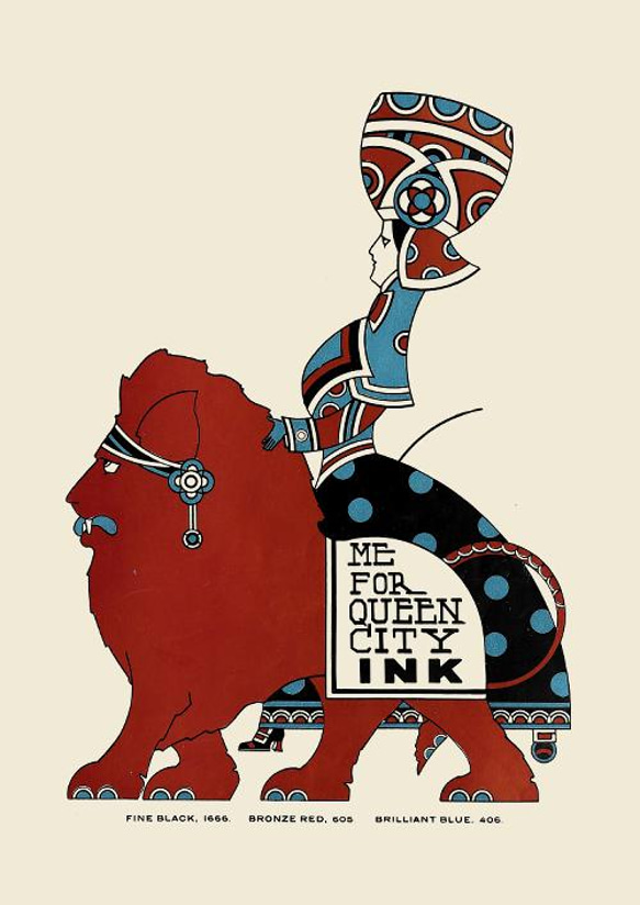 【NO.332】赤色ライオンと民族衣装の女性のレトロポップなアートポスター☆メルヘンファンシーオリエンタル★ハガキA2L 2枚目の画像