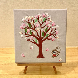 刺繍アート　ファブリックパネル　桜・お花見 1枚目の画像