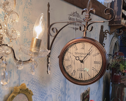 アンティークな部屋/ 壁掛け 両面時計/ シャビーブロカント/ Bronze